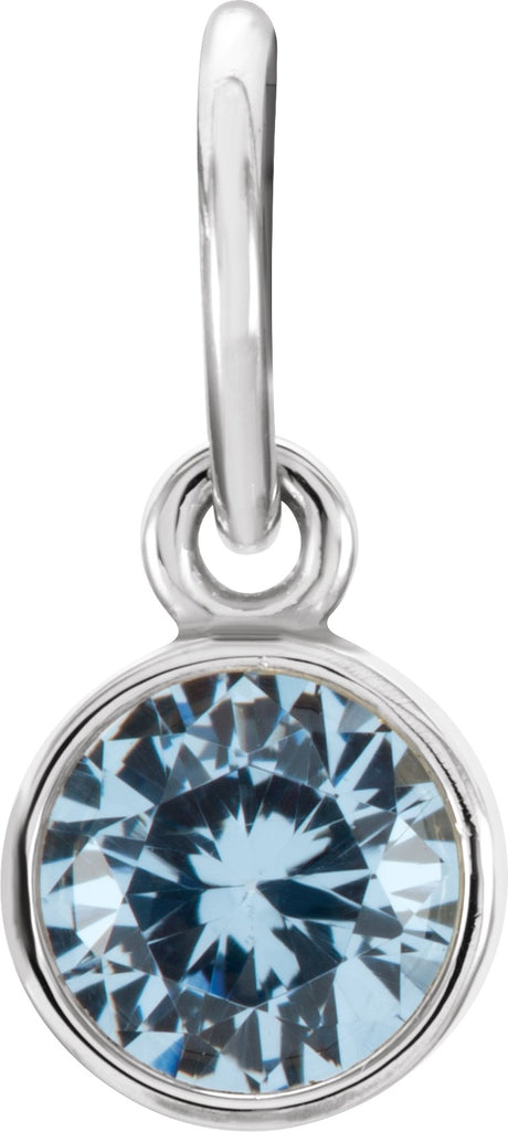 14K Gold Round Aquamarine Simulated Birthstone Pendant - White Gold