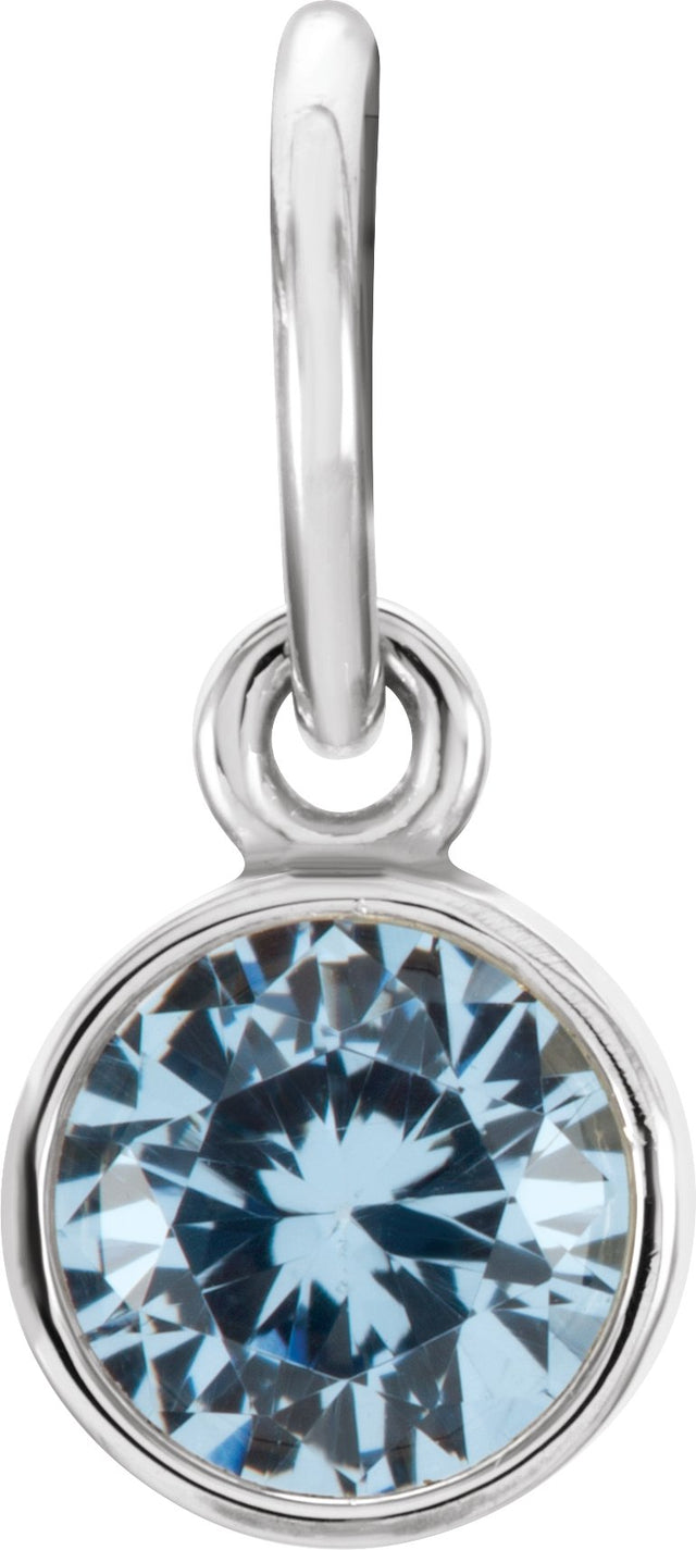 14K Gold Round Aquamarine Simulated Birthstone Pendant - White Gold
