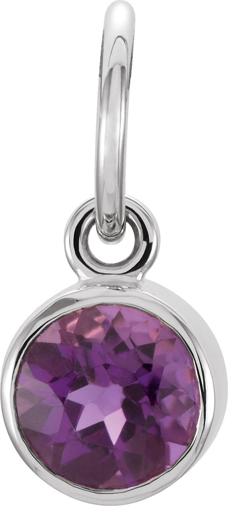 14K Gold Round Amethyst Simulated Birthstone Pendant - White Gold