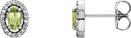 14K Gold Oval Natural Peridot & Natural Diamond Halo-Style Earrings - White Gold