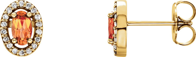 14K Gold Oval Natural Citrine & Natural Diamond Halo-Style Earrings - Yellow Gold