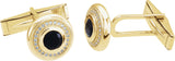 14K Gold Round Natural Black Onyx & Natural Diamond Accented Cuff Links - Yellow Gold - view 4