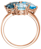 14K Gold Cushion Natural Sky Blue Topaz & Natural Diamond Multi-Shape Cluster Ring - Rose Gold - view 2