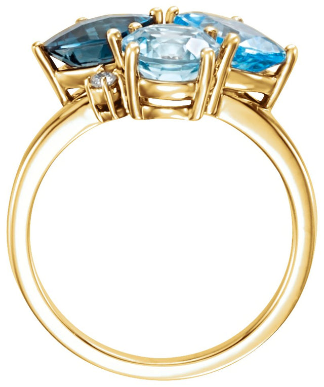 14K Gold Cushion Natural Sky Blue Topaz & Natural Diamond Multi-Shape Cluster Ring - Yellow Gold - view 2