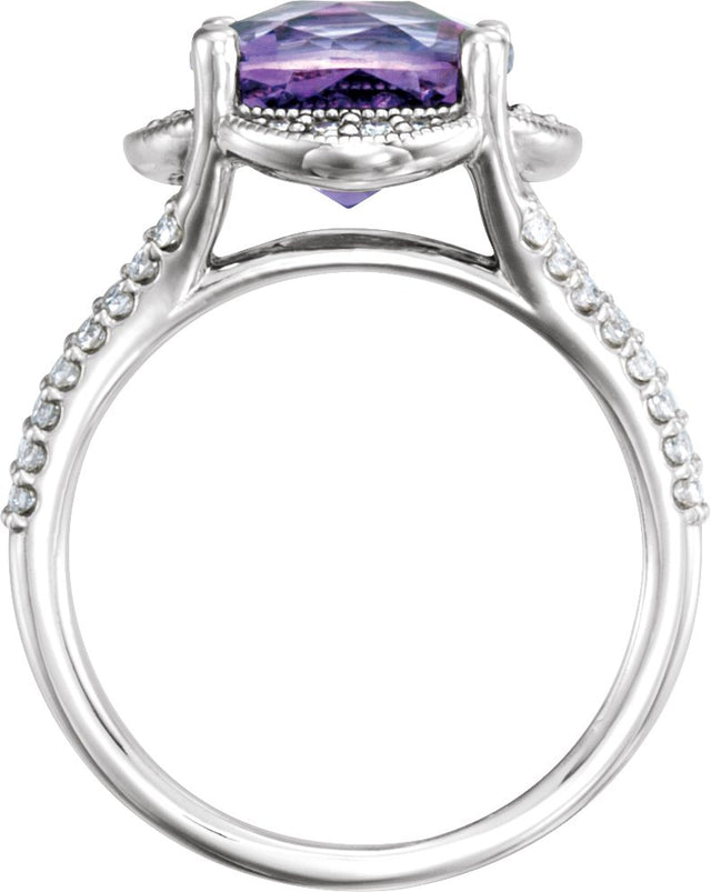 Platinum Cushion Natural Checkerboard Amethyst & Natural Diamond Accented Ring - view 2