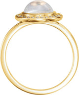 14K Gold Oval Natural Rainbow Moonstone & Natural Diamond Halo-Style Cabochon Ring – 7x5mm - Yellow Gold - view 2