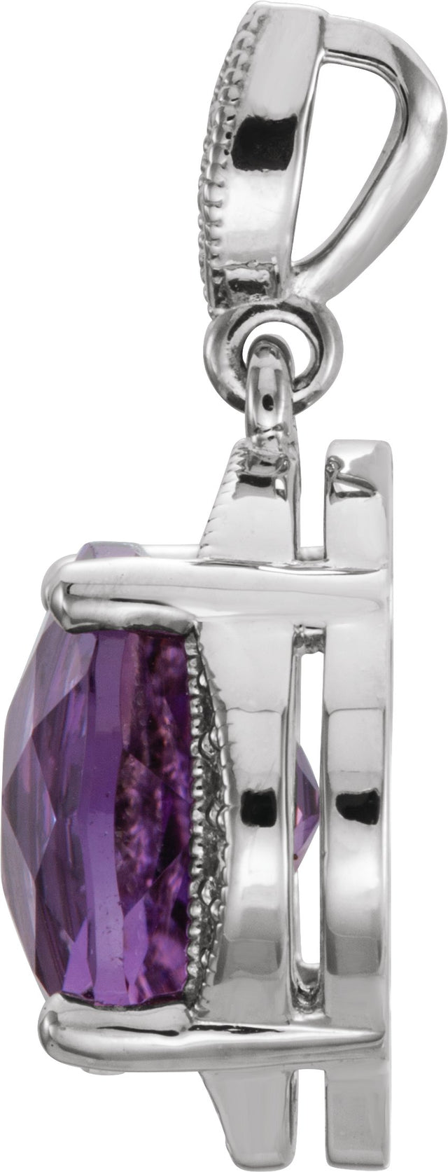 Platinum Cushion Natural Amethyst & Natural Diamond Halo-Style Pendant - view 2