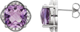 Platinum Cushion Natural Amethyst & Natural Diamond Accented Earrings