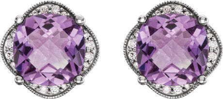 Platinum Cushion Natural Amethyst & Natural Diamond Accented Earrings - view 2