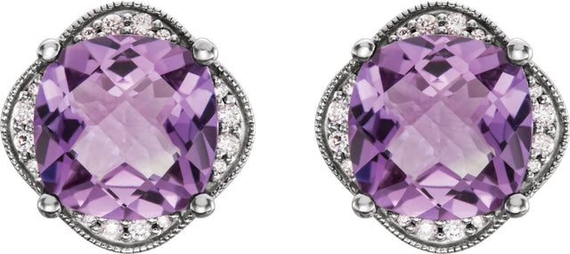 Platinum Cushion Natural Amethyst & Natural Diamond Accented Earrings - view 2