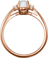 14K Gold Oval Natural Rainbow Moonstone & Natural Diamond Accented Ring - Rose Gold - view 2