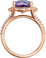 14K Gold Cushion Natural Checkerboard Amethyst & Natural Diamond Accented Ring - Rose Gold - view 2