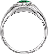 Platinum Lab-Grown Emerald Bezel-Set Halo-Style Ring – 1/8 CTW - view 4