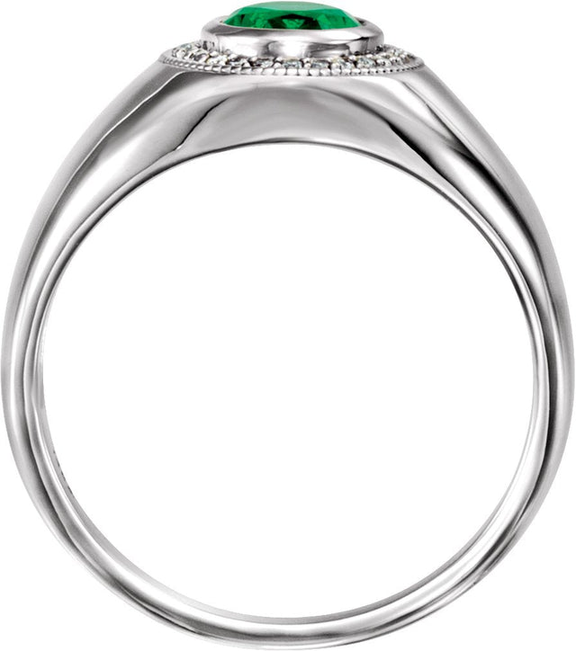Platinum Lab-Grown Emerald Bezel-Set Halo-Style Ring – 1/8 CTW - view 4