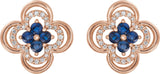 14K Gold Round Natural Blue Sapphire Clover Earrings – 2.5mm Stones - Rose Gold - view 4