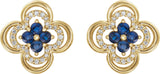 14K Gold Round Natural Blue Sapphire Clover Earrings – 2.5mm Stones - Yellow Gold - view 4