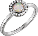 Platinum Oval Natural White Opal & Natural Diamond Halo-Style Cabochon Ring