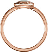 14K Gold Oval Natural White Opal & Natural Diamond Halo-Style Cabochon Ring - Rose Gold - view 2