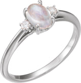 Platinum Oval Natural Rainbow Moonstone & Natural Diamond Accented Ring