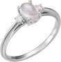 Platinum Oval Natural Rainbow Moonstone & Natural Diamond Accented Ring