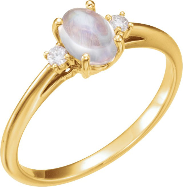 14K Gold Oval Natural Rainbow Moonstone & Natural Diamond Accented Ring - Yellow Gold