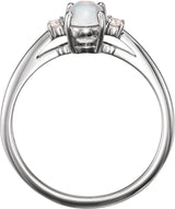 Platinum Oval Natural Rainbow Moonstone & Natural Diamond Accented Ring - view 2