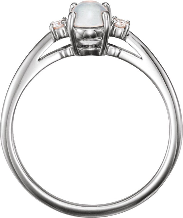 Platinum Oval Natural Rainbow Moonstone & Natural Diamond Accented Ring - view 2