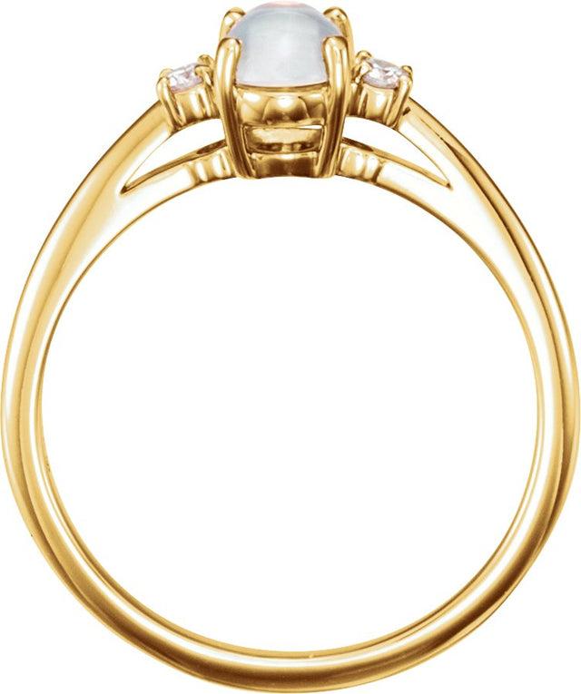 14K Gold Oval Natural Rainbow Moonstone & Natural Diamond Accented Ring - Yellow Gold - view 2