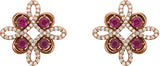 14K Gold Round Natural Ruby Clover Earrings - Rose Gold - view 4