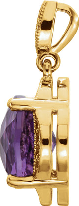 14K Gold Cushion Natural Amethyst & Natural Diamond Halo-Style Pendant - Yellow Gold - view 2