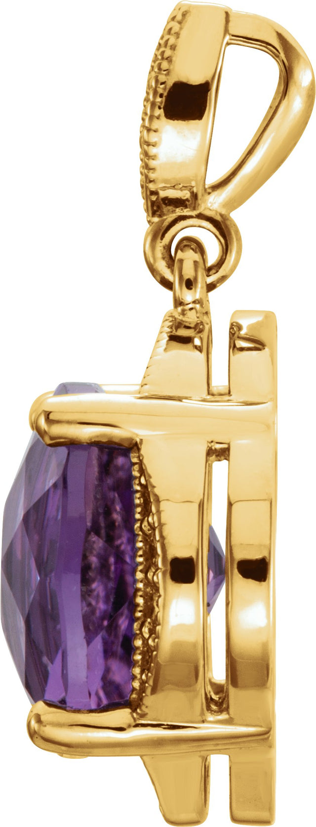 14K Gold Cushion Natural Amethyst & Natural Diamond Halo-Style Pendant - Yellow Gold - view 2