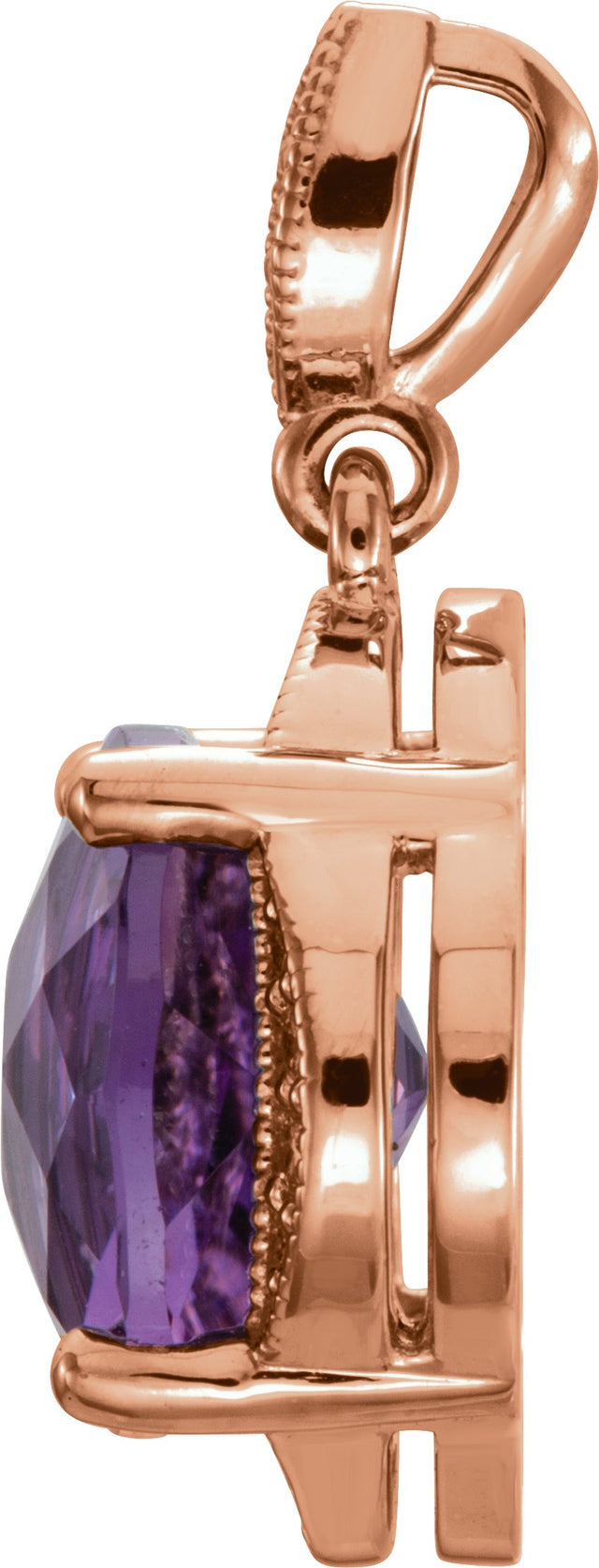 14K Gold Cushion Natural Amethyst & Natural Diamond Halo-Style Pendant - Rose Gold - view 2