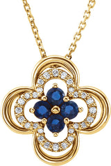 14K Gold Round Natural Blue Sapphire Clover Necklace or Pendant – 1/10 CTW - Yellow Gold - view 3
