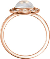 14K Gold Oval Natural Rainbow Moonstone & Natural Diamond Halo-Style Cabochon Ring – 7x5mm - Rose Gold - view 2