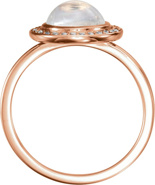 14K Gold Oval Natural Rainbow Moonstone & Natural Diamond Halo-Style Cabochon Ring – 7x5mm - Rose Gold - view 2