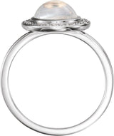 Platinum Oval Natural Rainbow Moonstone & Natural Diamond Halo-Style Cabochon Ring - view 2