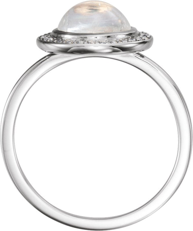 Platinum Oval Natural Rainbow Moonstone & Natural Diamond Halo-Style Cabochon Ring - view 2