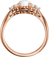 14K Gold Oval Natural White Opal & Natural Diamond Accented Ring - Rose Gold - view 2