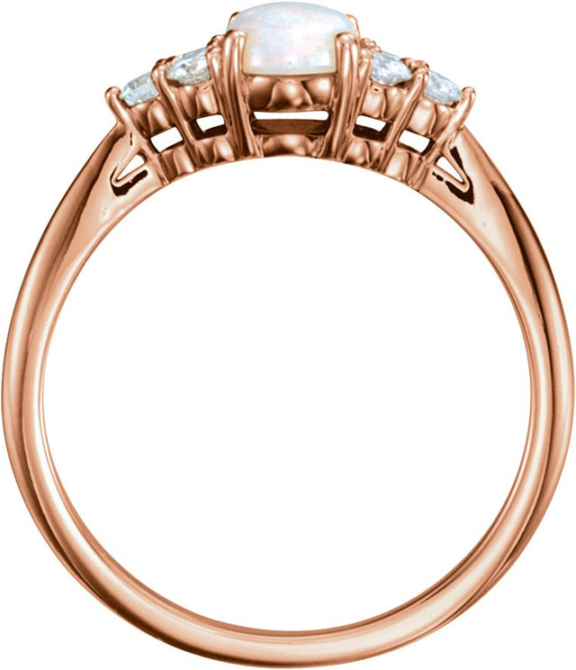 14K Gold Oval Natural White Opal & Natural Diamond Accented Ring - Rose Gold - view 2