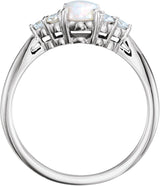 14K Gold Oval Natural White Opal & Natural Diamond Accented Ring - White Gold - view 2