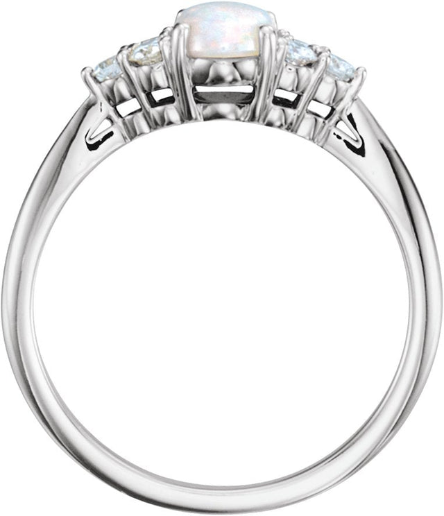14K Gold Oval Natural White Opal & Natural Diamond Accented Ring - White Gold - view 2
