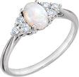 14K Gold Oval Natural White Opal & Natural Diamond Accented Ring - White Gold