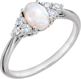 Platinum Oval Natural White Opal & Natural Diamond Accented Ring