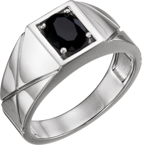 Platinum Oval Natural Black Onyx Solitaire Ring