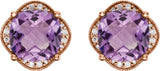 14K Gold Cushion Natural Amethyst & Natural Diamond Accented Earrings - Rose Gold - view 2