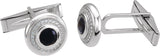 14K Gold Round Natural Black Onyx & Natural Diamond Accented Cuff Links - White Gold - view 4