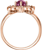 14K Gold Round Natural Pink Tourmaline & Natural Diamond Clover Cabochon Ring - Rose Gold - view 2