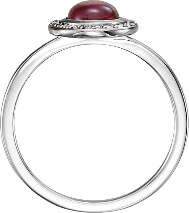 14K Gold Oval Natural Rhodolite Garnet & Natural Diamond Halo-Style Cabochon Ring - White Gold - view 2