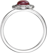 Platinum Oval Natural Rhodolite Garnet & Natural Diamond Halo-Style Cabochon Ring - view 2