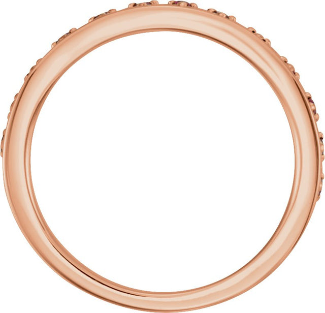 14K Gold Round Natural Mozambique Garnet Stackable Ring - Rose Gold - view 4